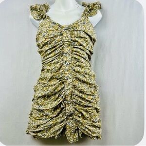 Vici Yellow Floral Ruched Camisole with Tie Straps